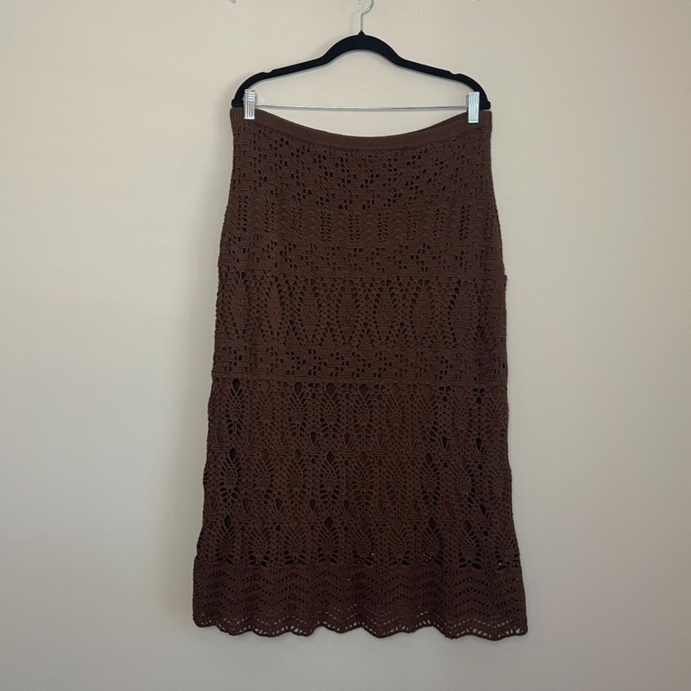 Dialogue Crochet Knit Midi Skirt Boho Lace Overlay Cottagecore Festival  Beach